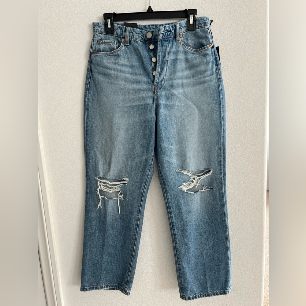 Blank NYC Blue Baxter Ribcage straight leg  Jeans Distressed Vintage style